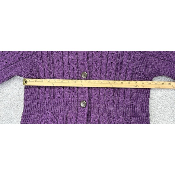 VTG Kilronan Wool Cable Knit Ireland Fisherman Cardigan Sweater Purple Buttons M - Picture 7 of 9